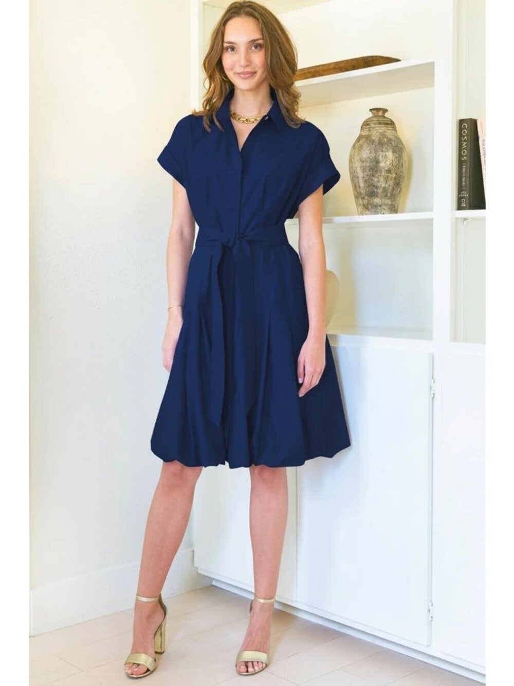 V-20. Finley Tie Front Shirt Dress Blue